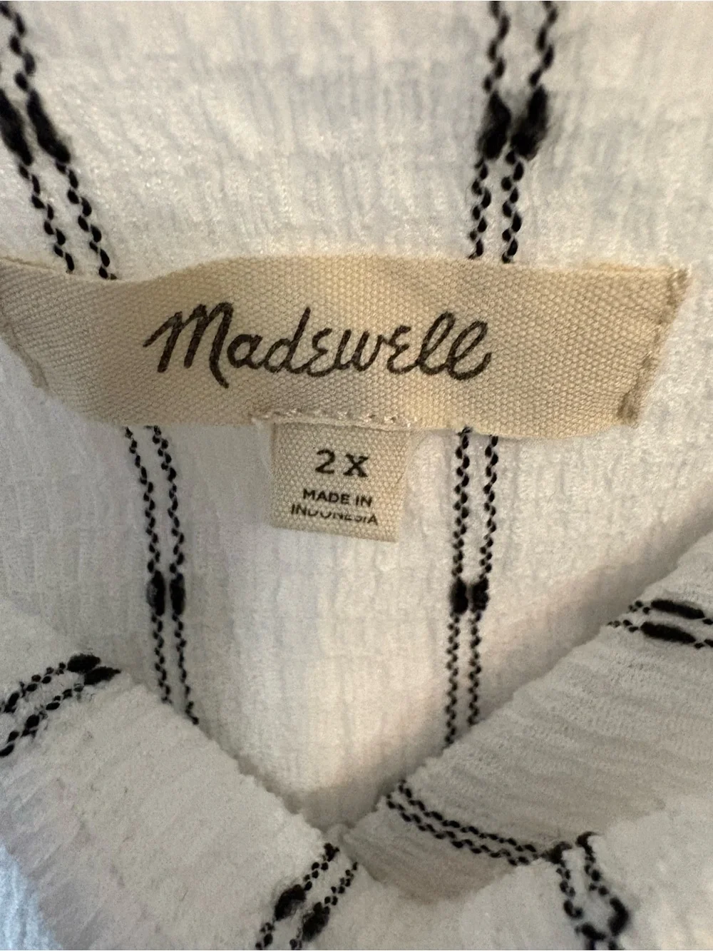 Madewell 2X Striped Puff Sleeve Peplum Empire Top Ivory and Black